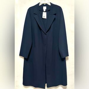 NWT H&M Navy Blue Long Trench Coat Jacket 12 US
